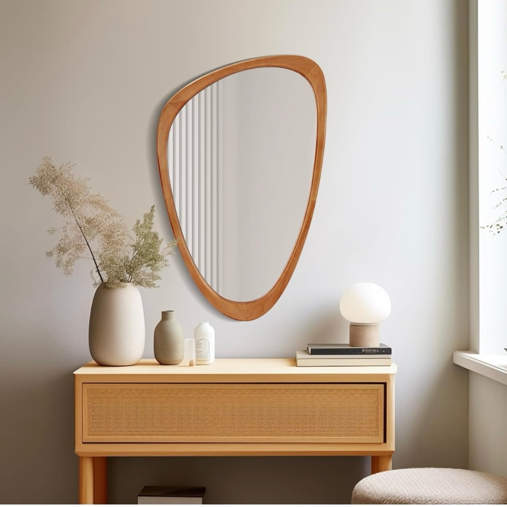 NEW West Elm Large Wood Frame Asymmetrical Wall Hanging Abstract Mirror 20 x 30 - Picture 4 of 12